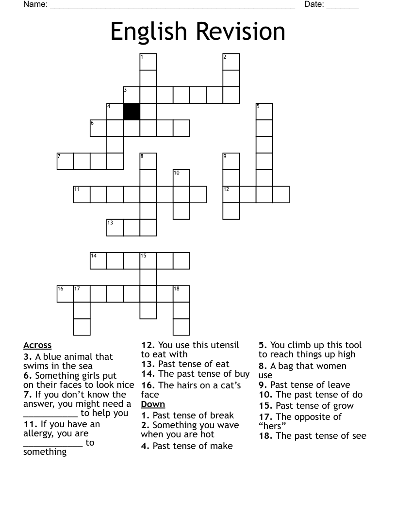 English Revision Crossword