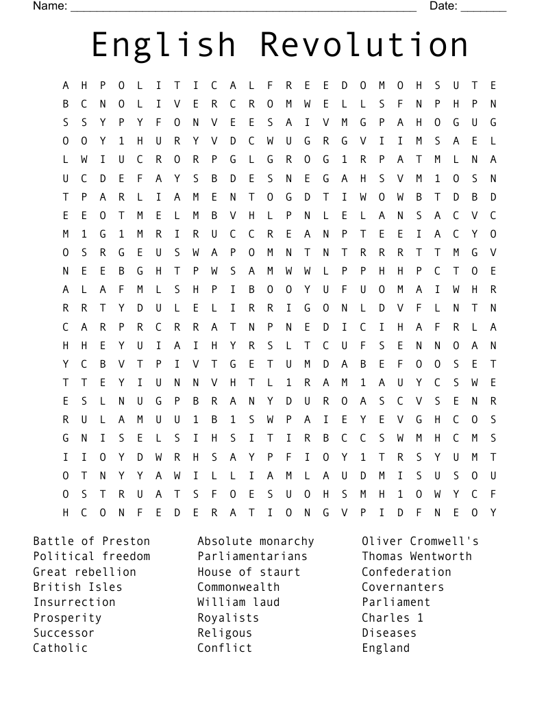 English Revolution  Word Search
