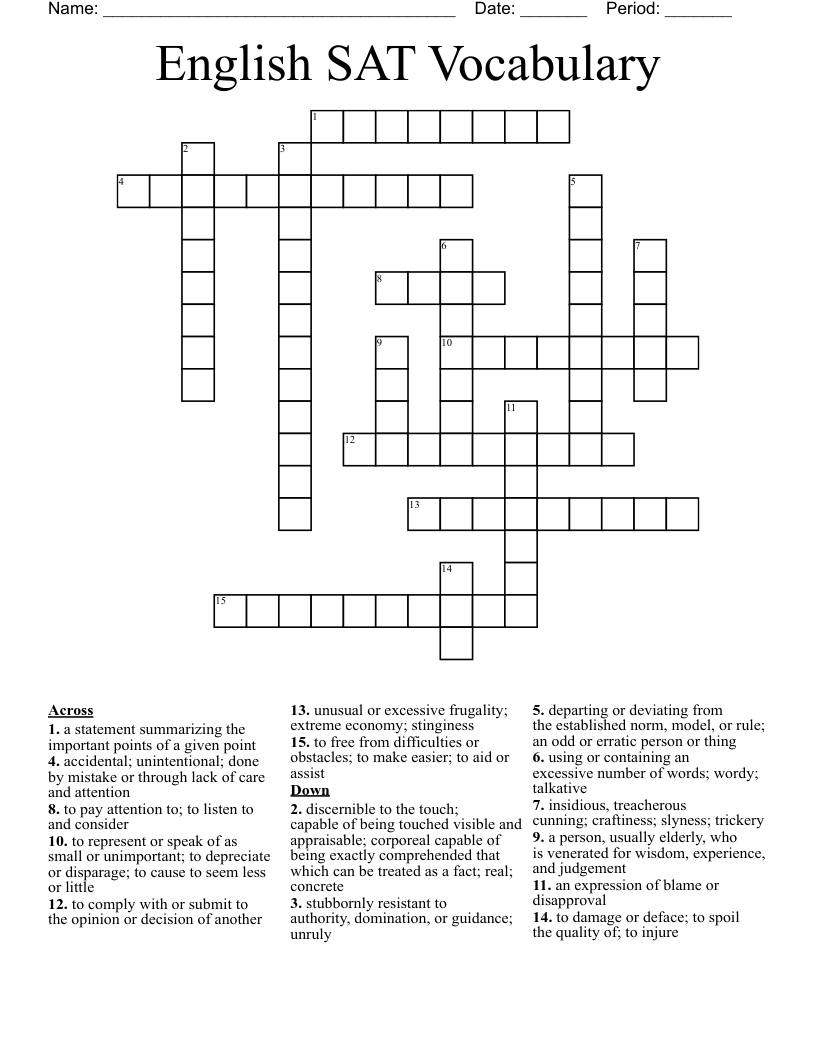 English SAT Vocabulary  Crossword