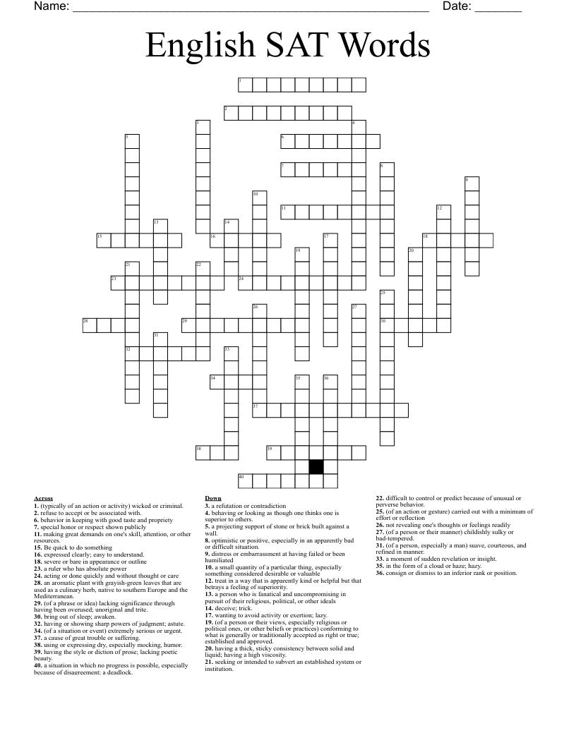 English SAT Words Crossword