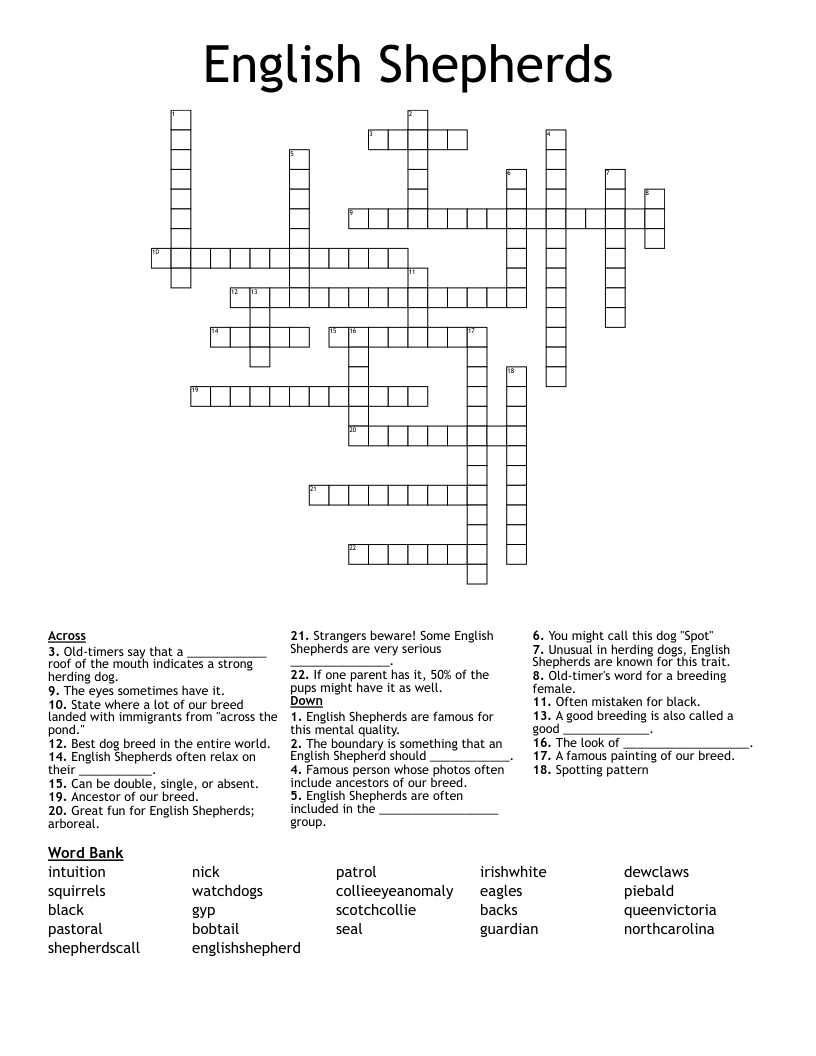 English Shepherds Crossword