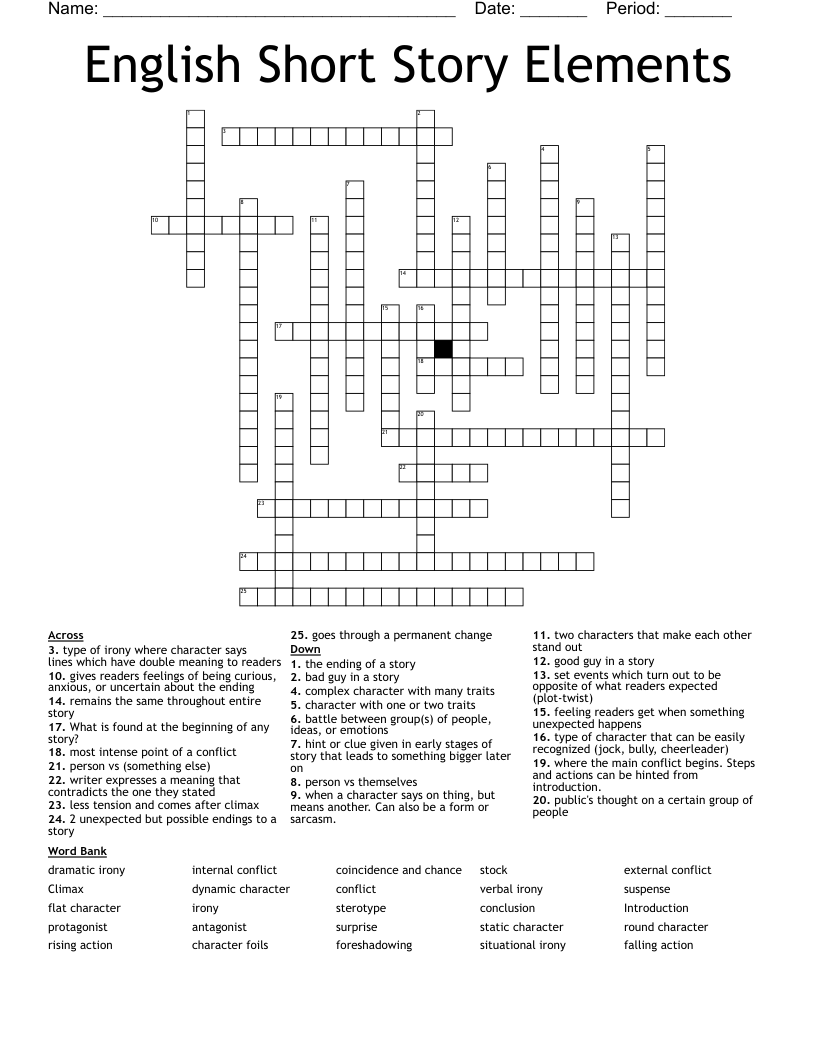 English Short Story Elements Crossword