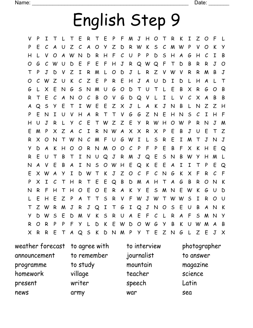 English Step 9 Word Search