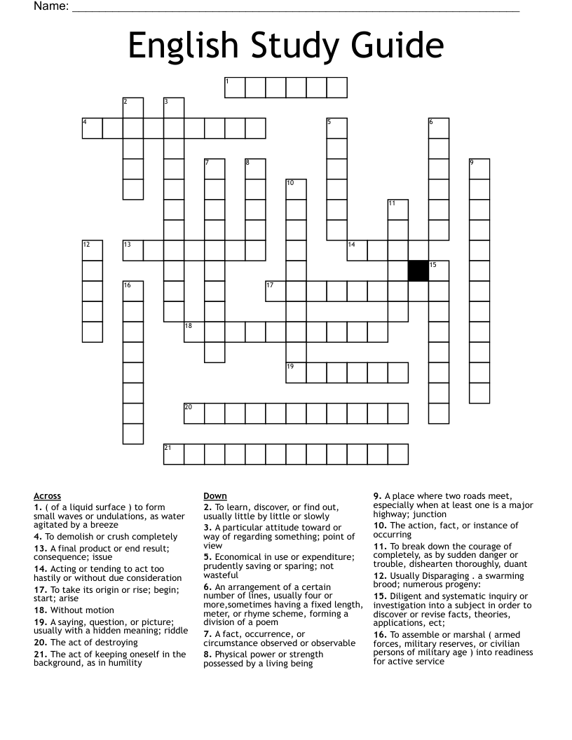 English Study Guide Crossword