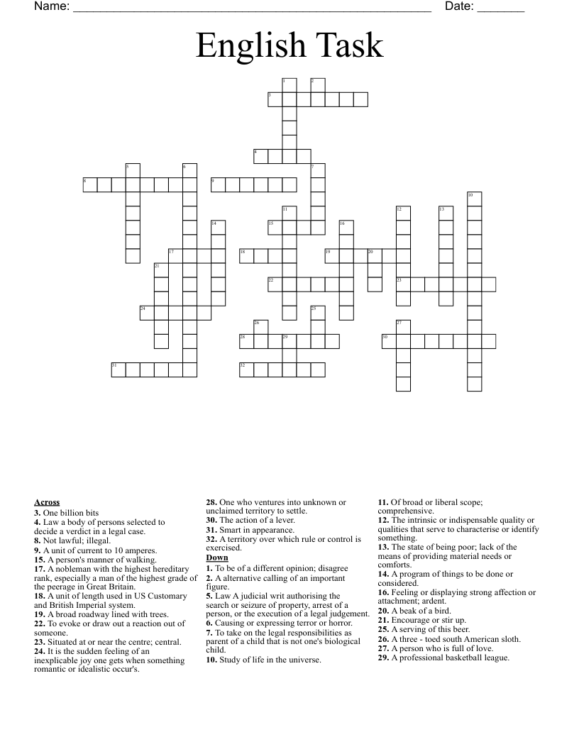 English Task Crossword