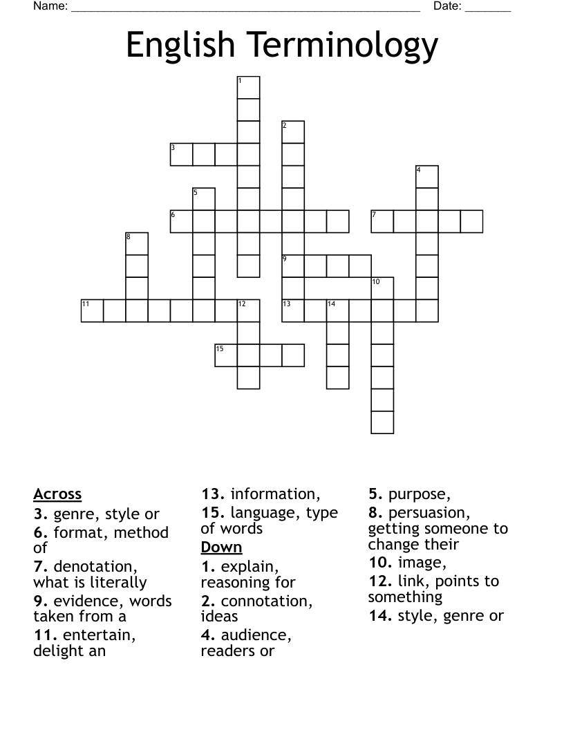 English Terminology Crossword