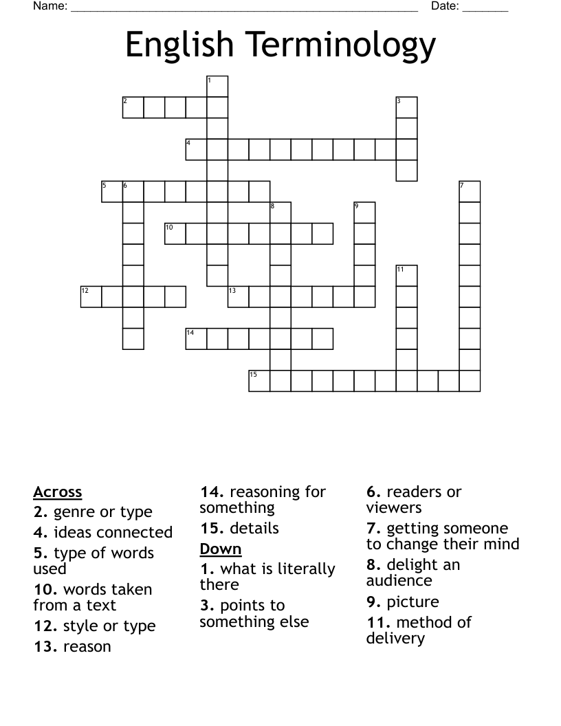 English Terminology Crossword