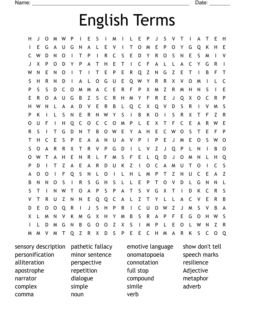 English Terms Word Search