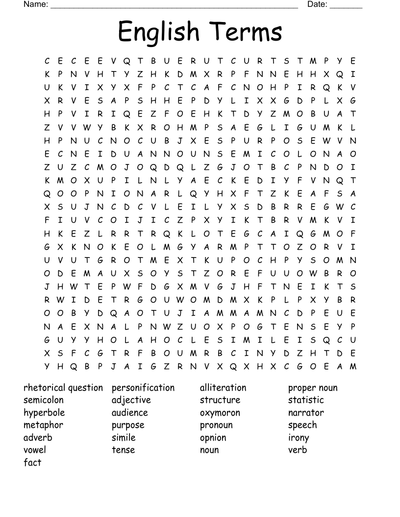 English Terms Word Search