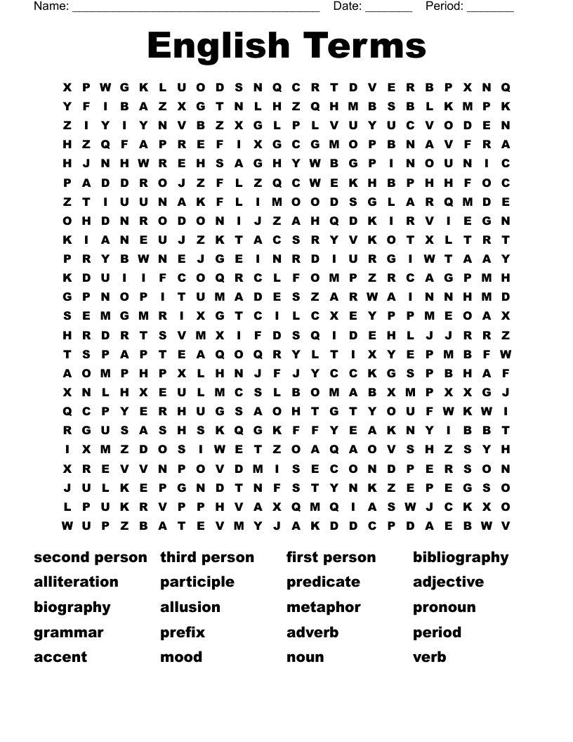 English Terms Word Search