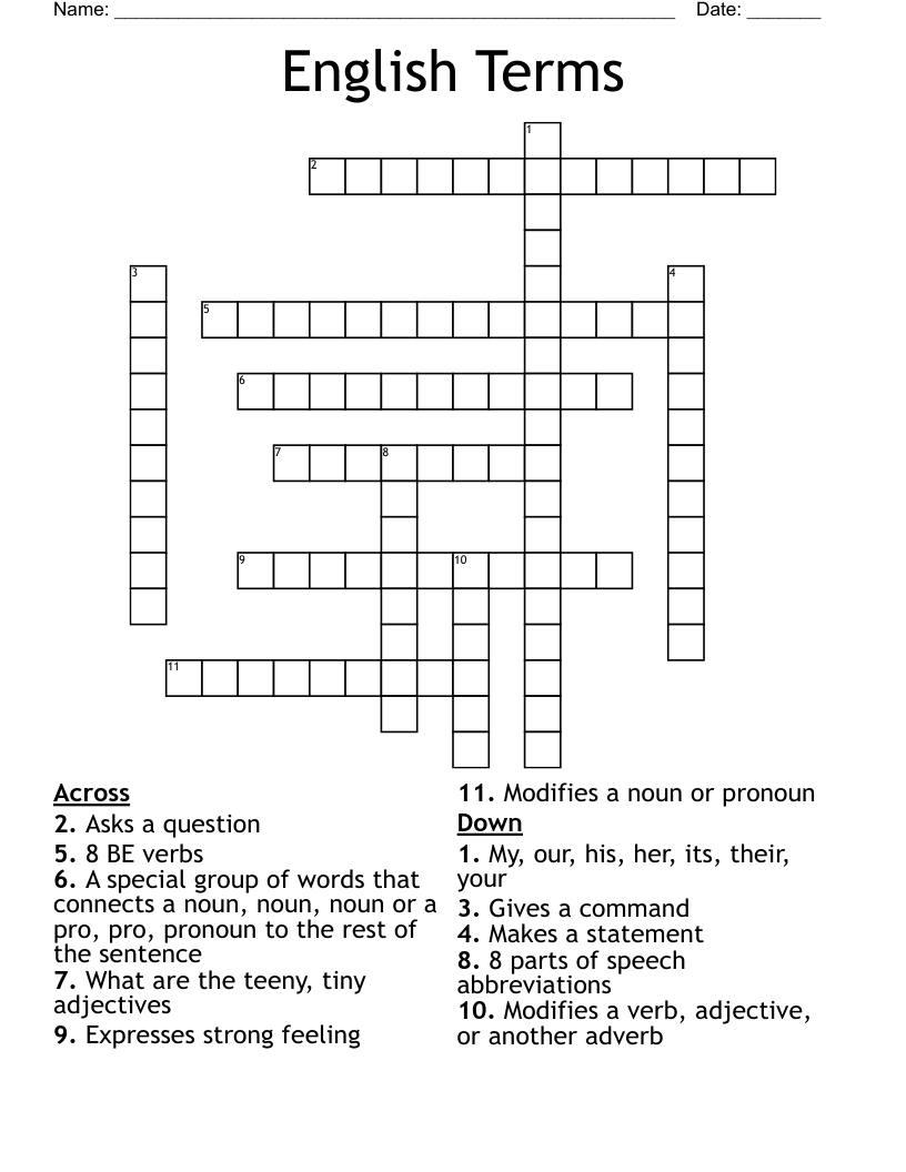 English Terms  Crossword