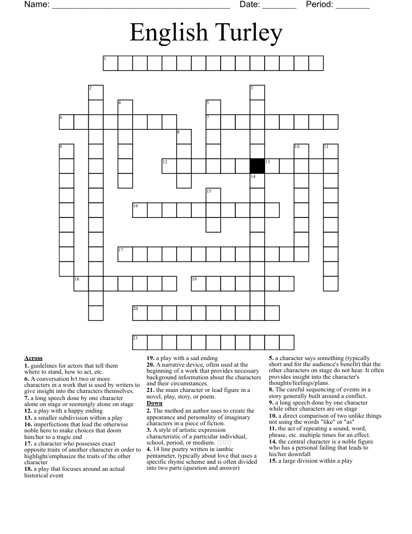 English Turley Crossword