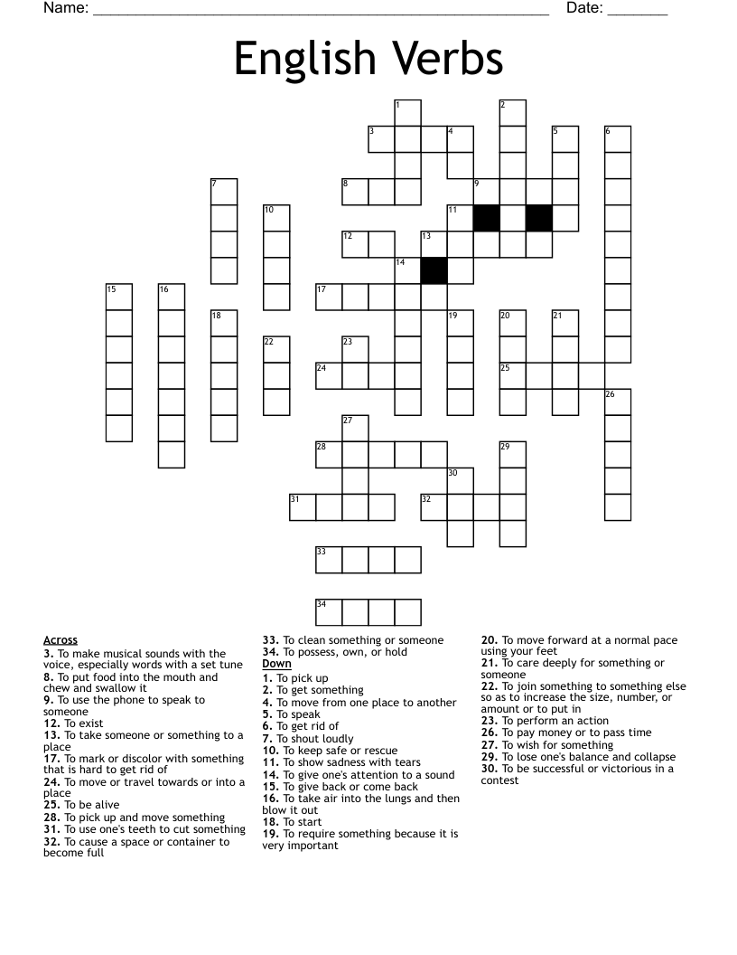 English Verbs Crossword