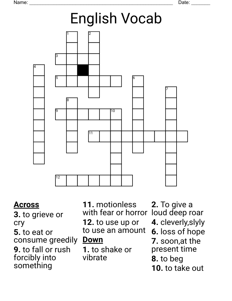 English Vocab Crossword