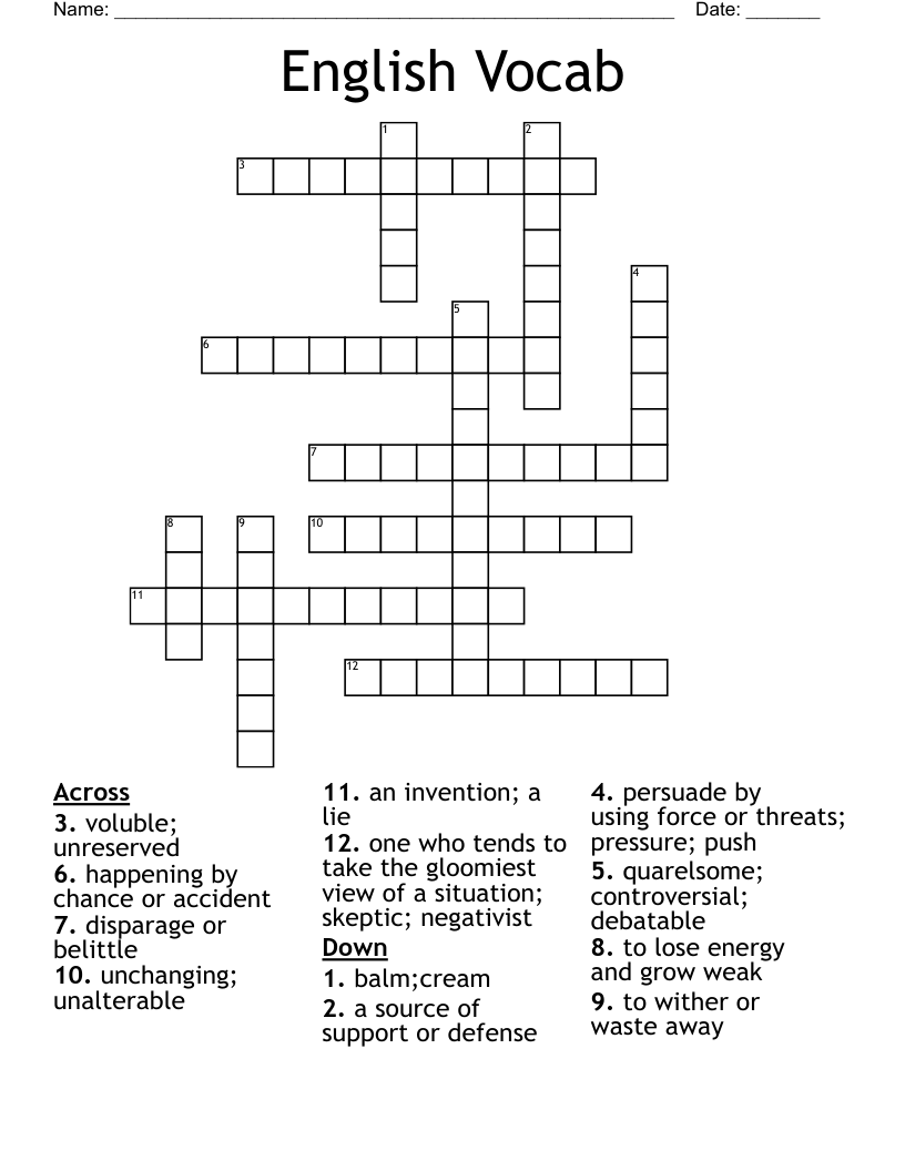 English Vocab Crossword