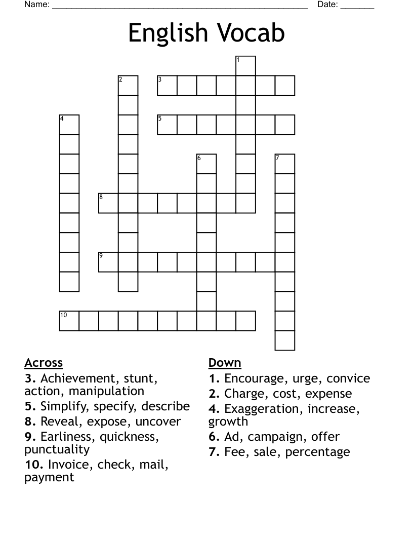 English Vocab Crossword