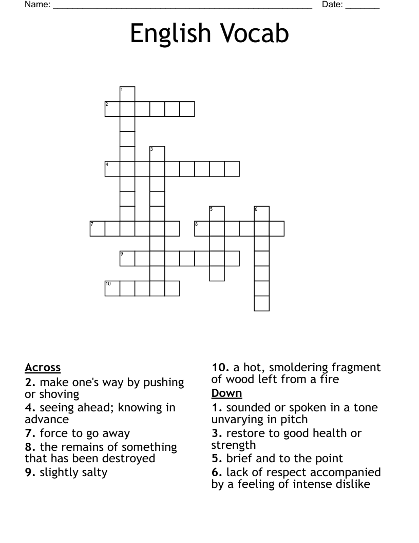English Vocab Crossword