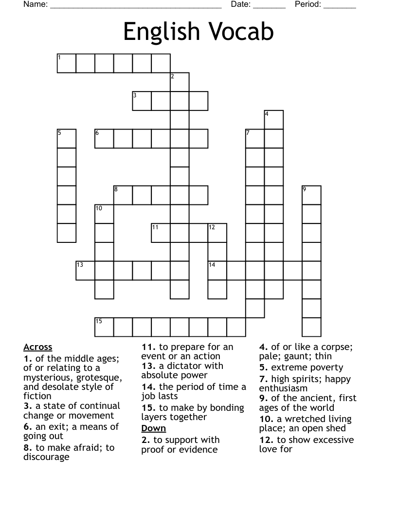 English Vocab Crossword