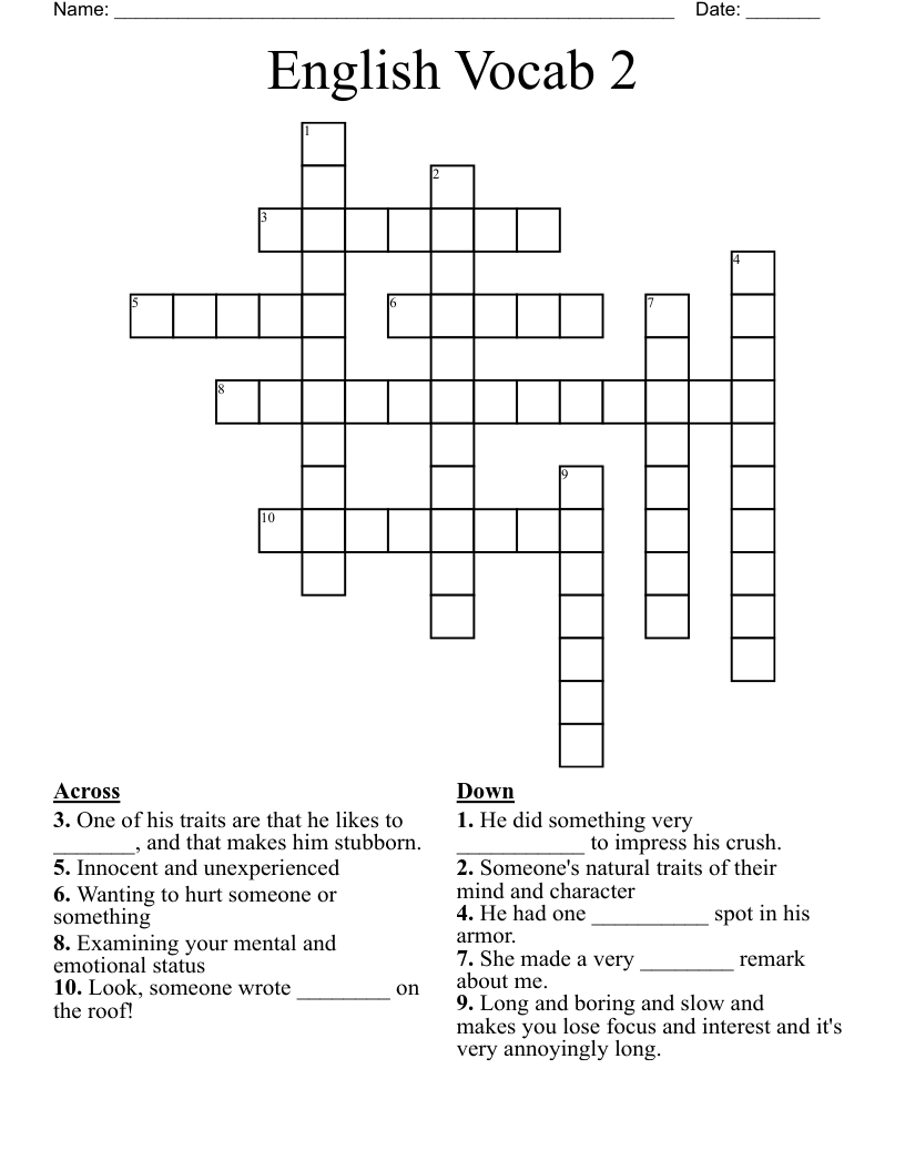 English Vocab 2 Crossword