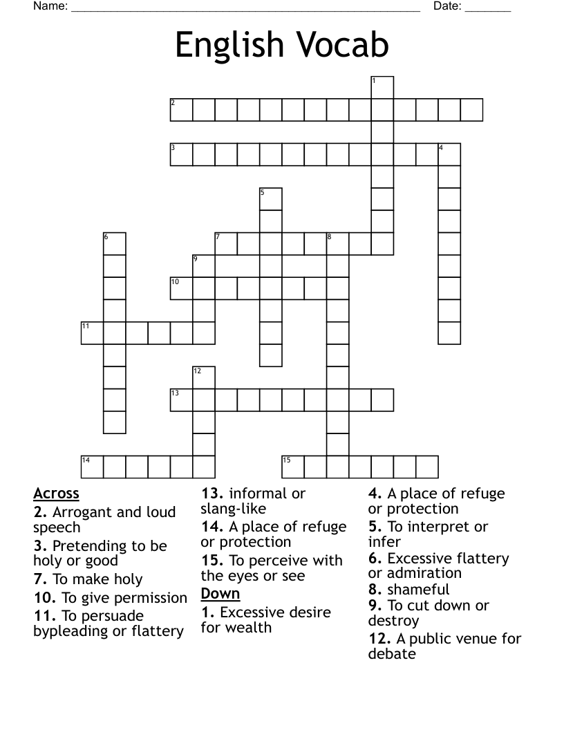 English Vocab Crossword