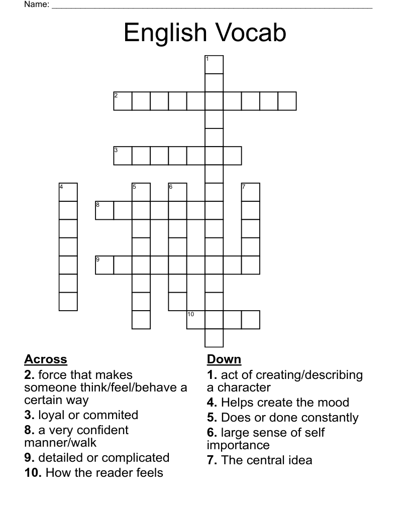English Vocab Crossword