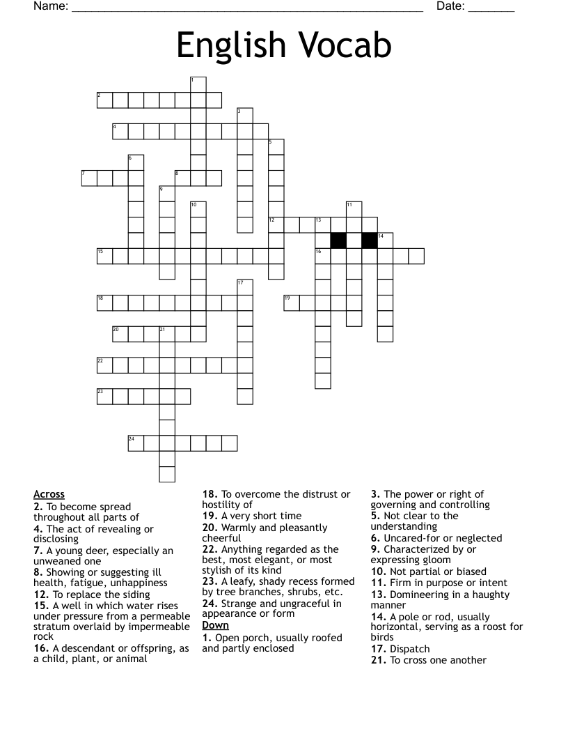 English Vocab Crossword