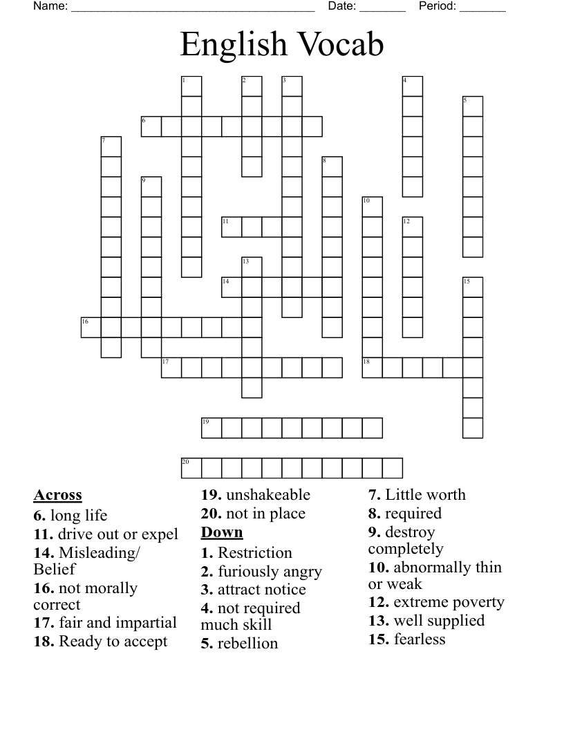 English Vocab Crossword