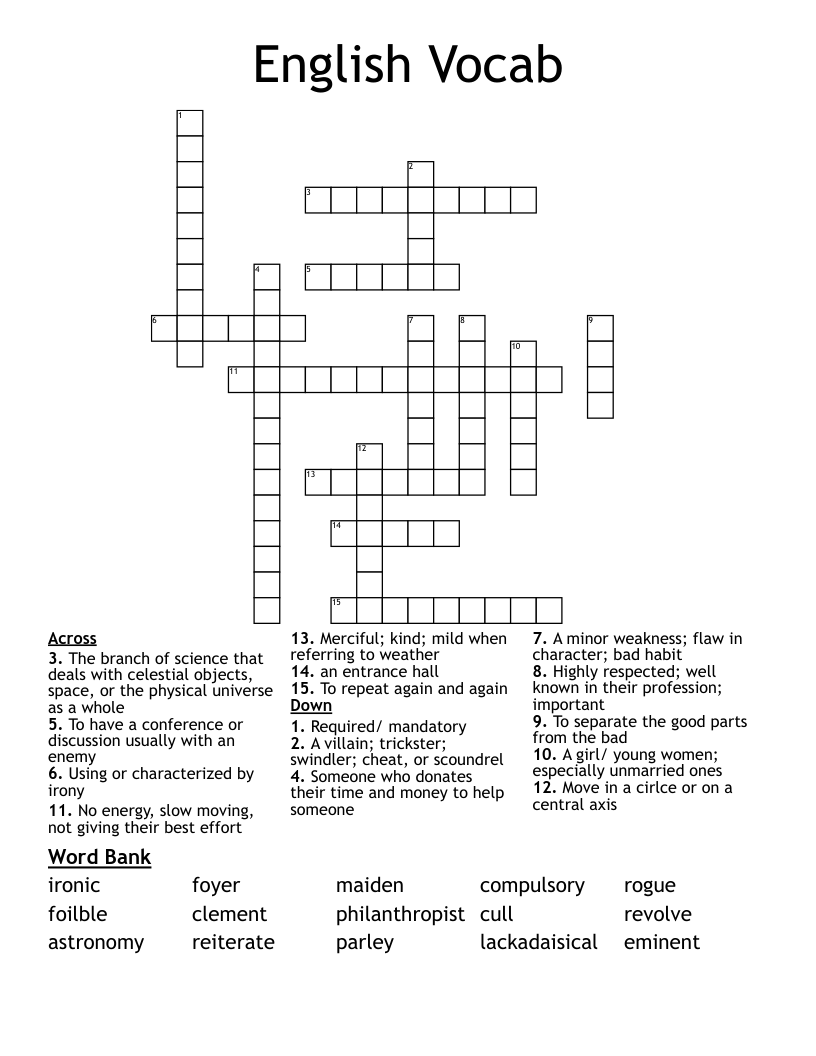 English Vocab Crossword