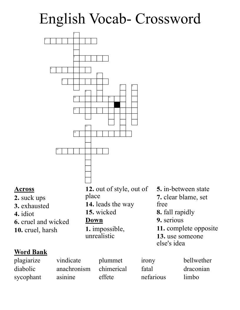 English Vocab- Crossword