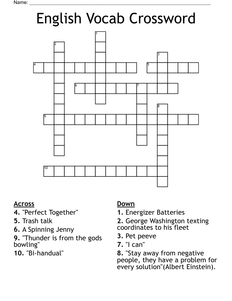 English Vocab Crossword