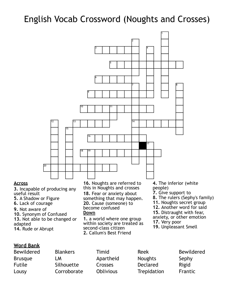 English Vocab Crossword (Noughts and Crosses)