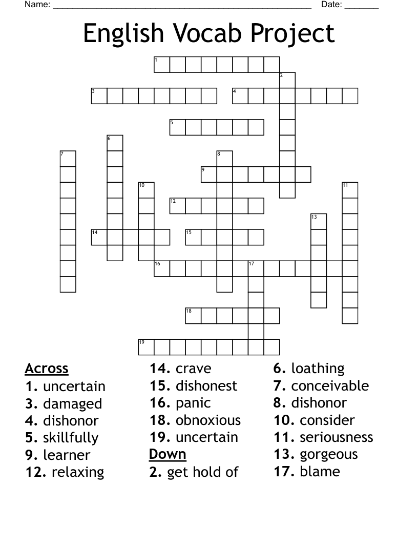 English Vocab Project Crossword