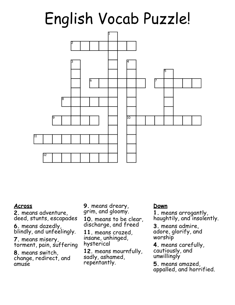 English Vocab Puzzle! Crossword