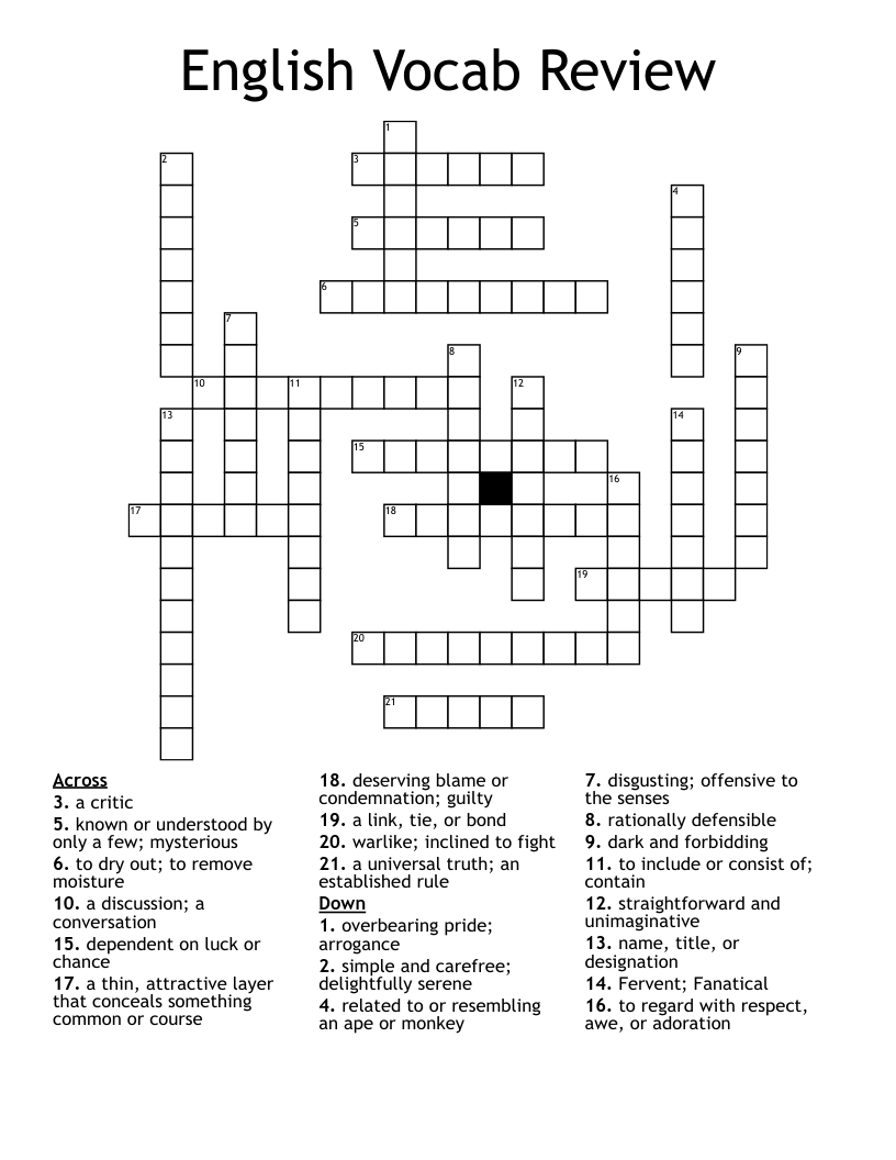 English Vocab Review Crossword