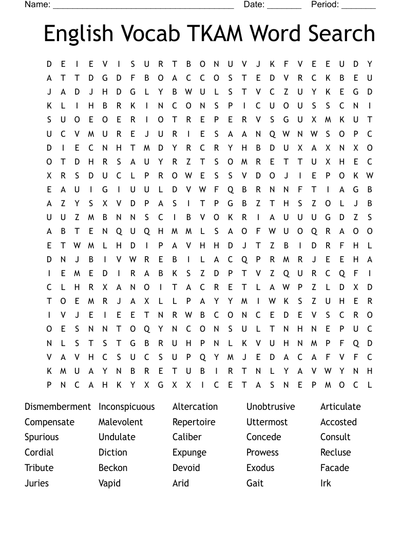 English Vocab TKAM Word Search