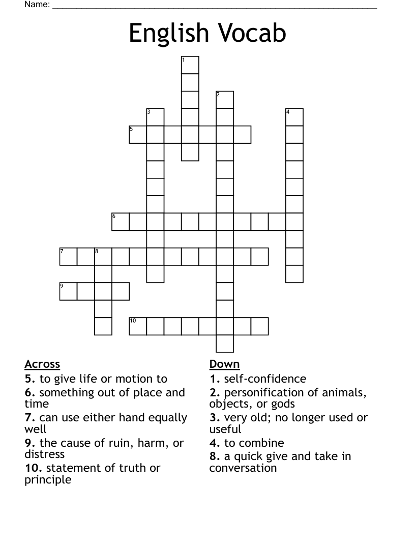 English Vocab  Crossword