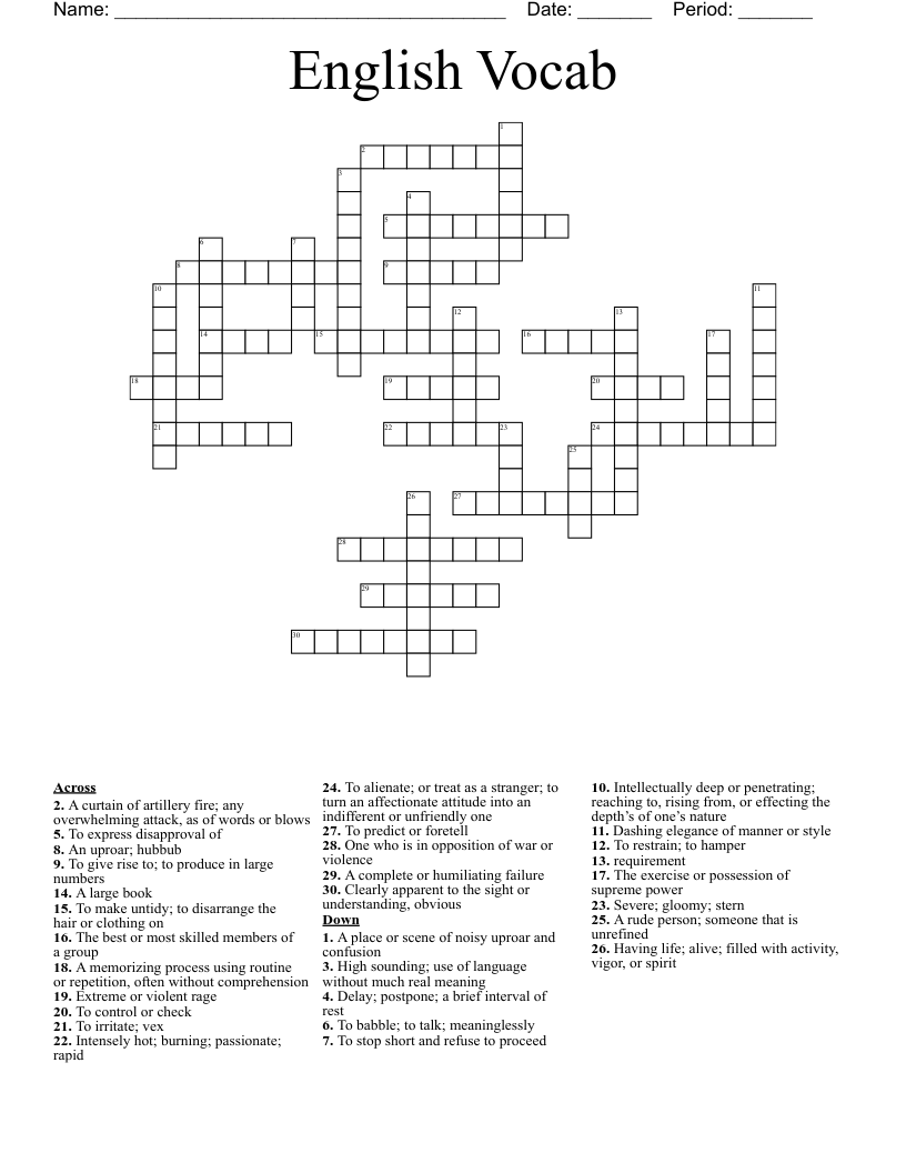 English Vocab  Crossword