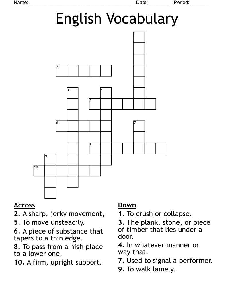 English Vocabulary Crossword