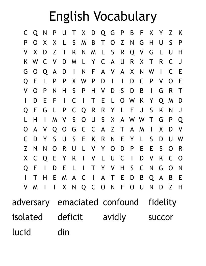 English Vocabulary Word Search