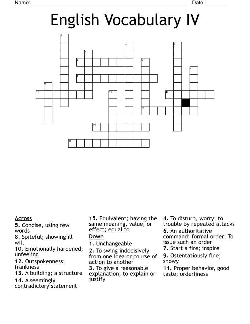 English Vocabulary IV Crossword