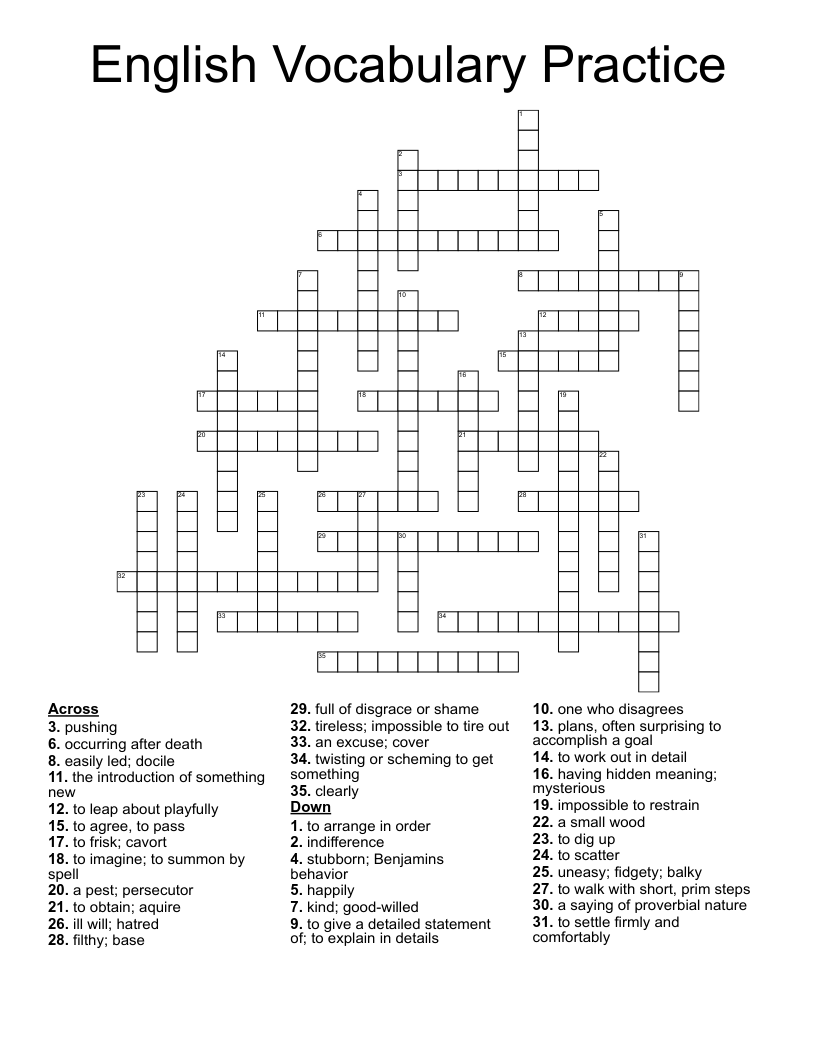 English Vocabulary Practice Crossword