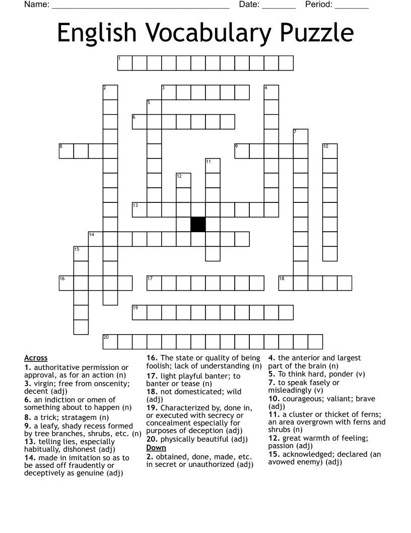 English Vocabulary Puzzle Crossword