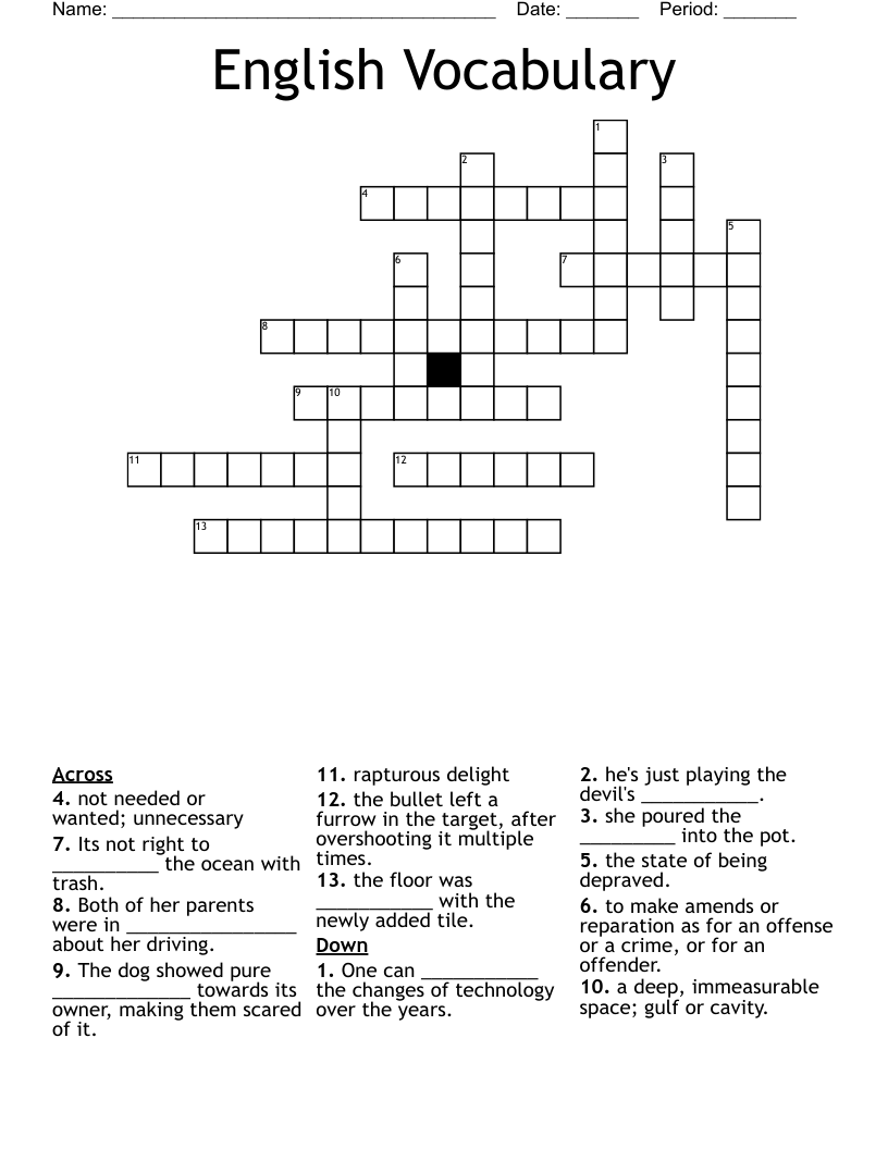 English Vocabulary  Crossword