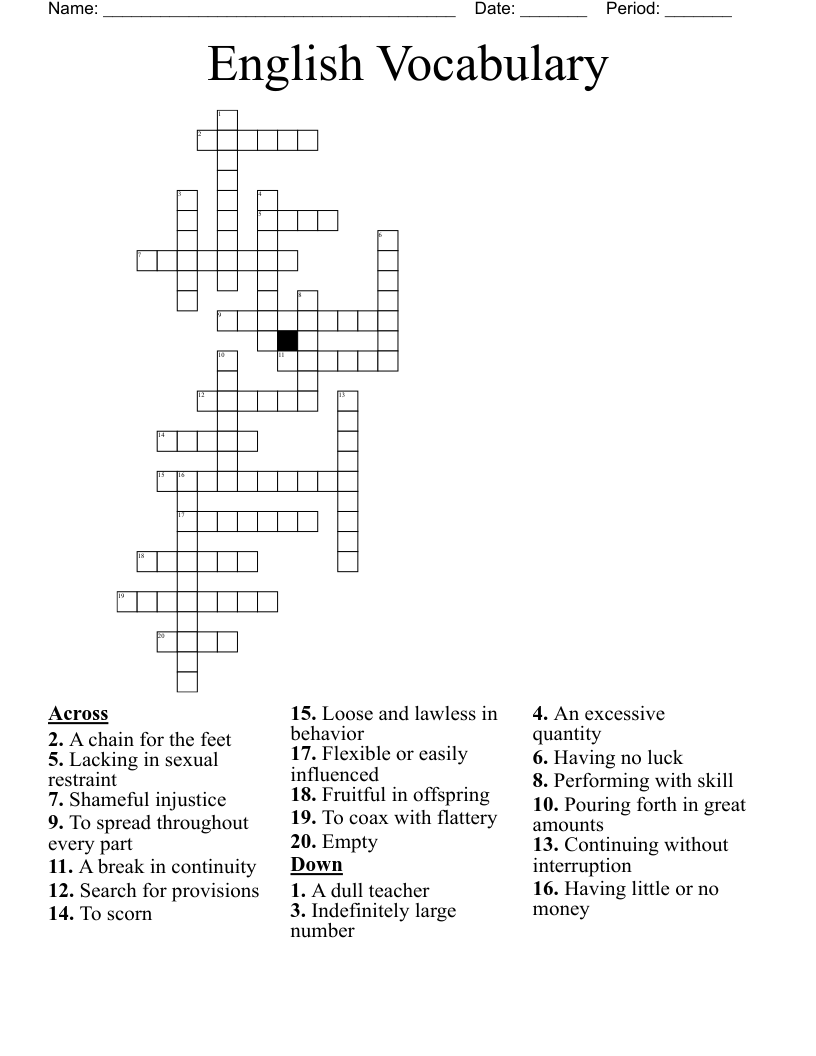 English Vocabulary  Crossword