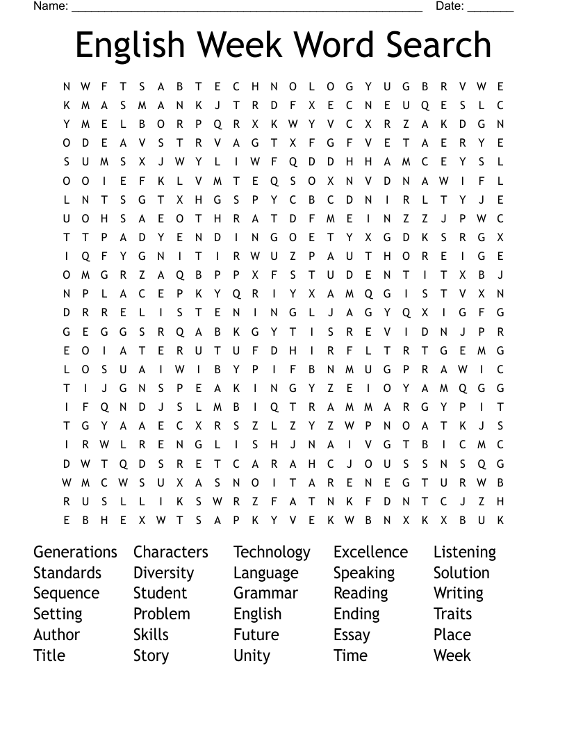English Week Word Search