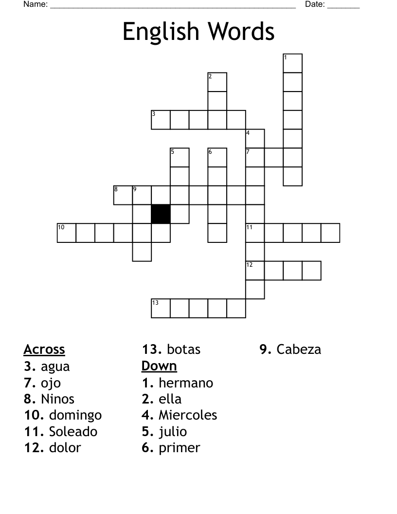 English Words Crossword