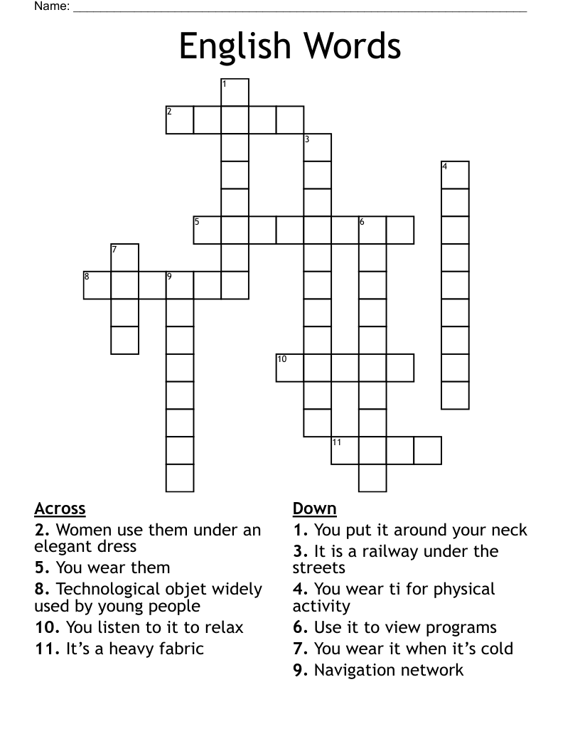 English Words Crossword