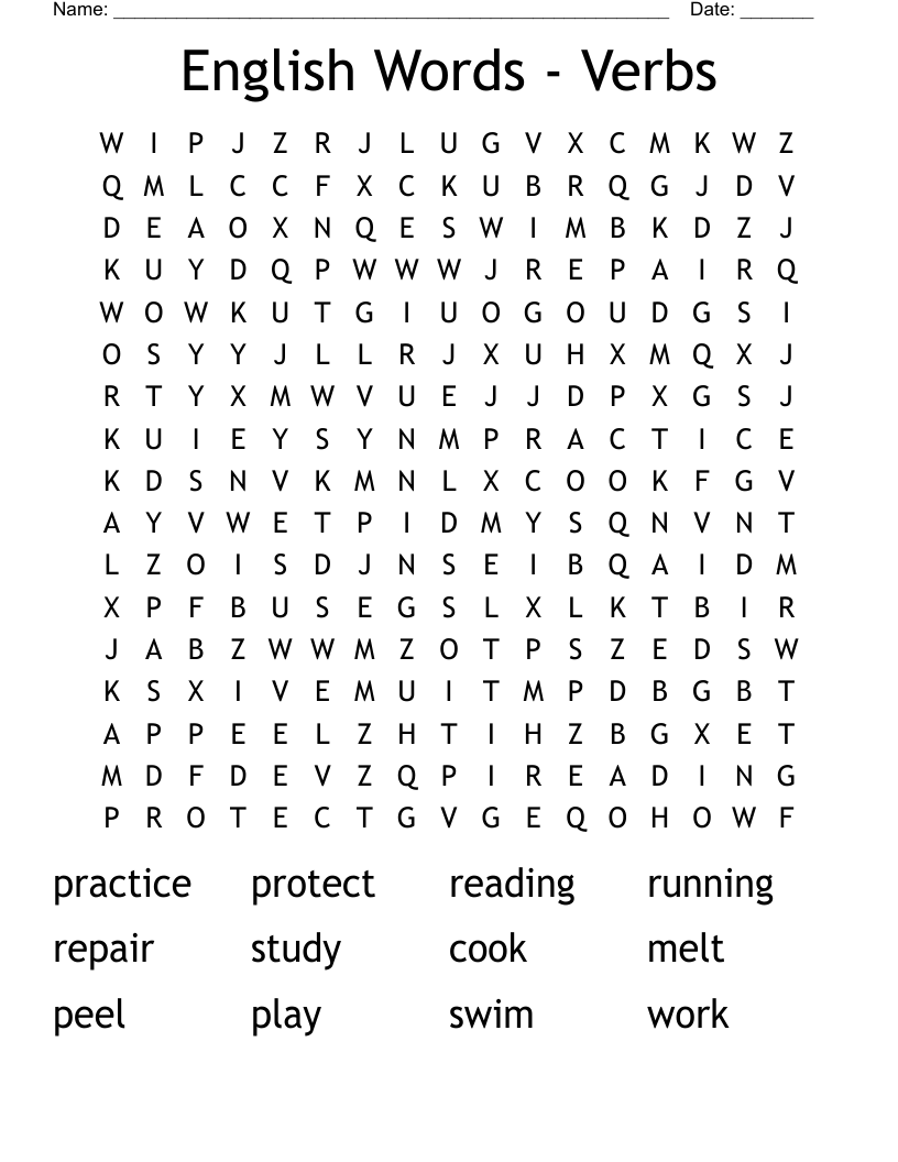English Words - Verbs Word Search
