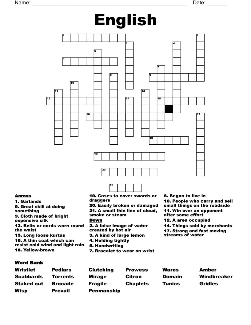 English  Crossword