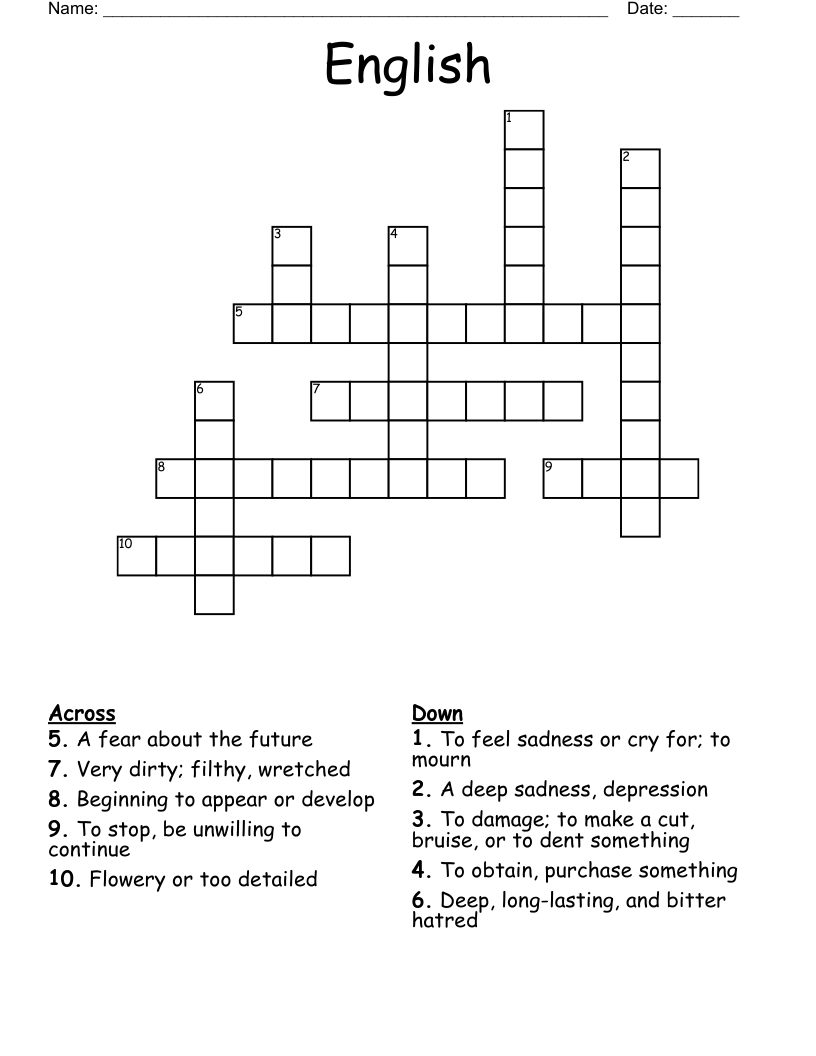 English  Crossword